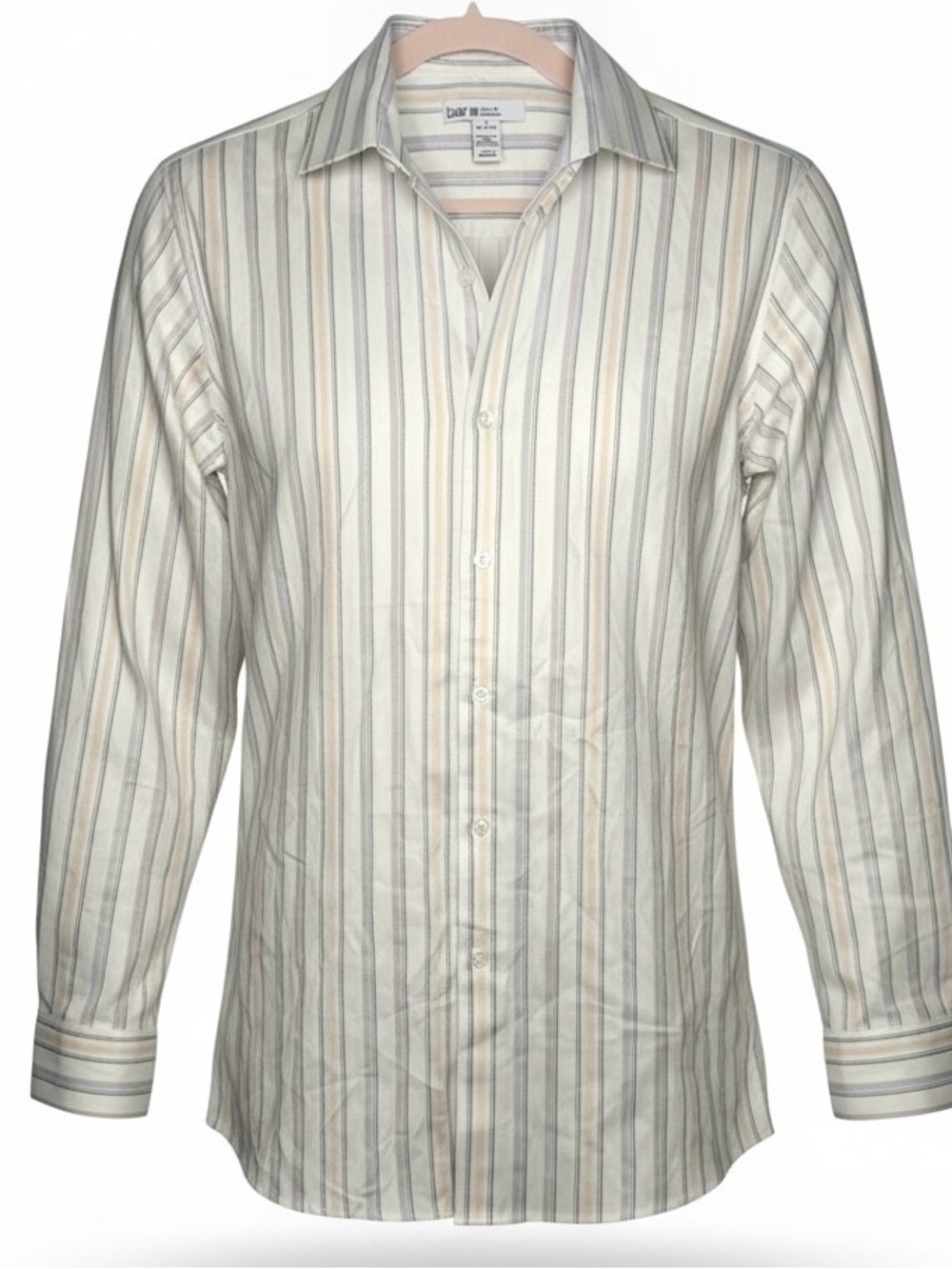 Bar 111 Men’s 14-14.5 Size Small White Peach Striped Slim Fit Button Up Shirt Ne